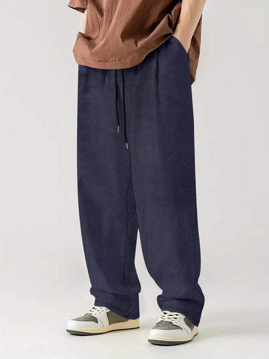 Herren nan weite Relax-Freizeithose aus geripptem Jersey mit Kordelzug, Seitentaschen und weitem Bein EB