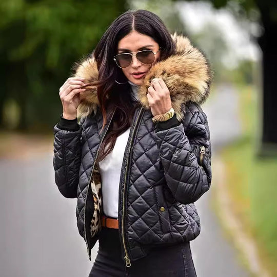 Damen Urbaner Steppjacke mit Weichem Kunstfellkragen EB