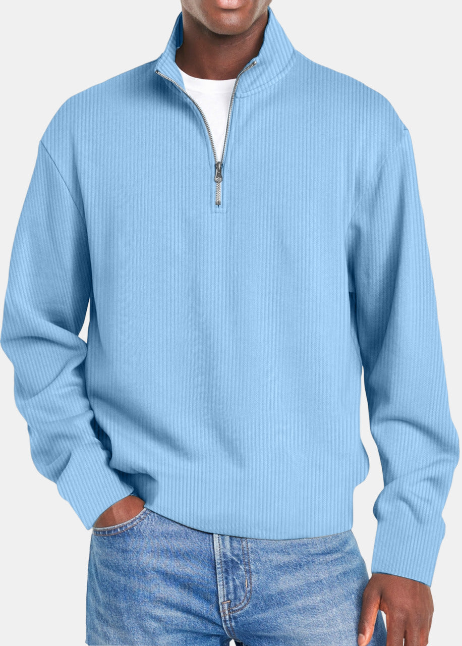 Herren nan gerippter Troyer-Pullover mit Halbzip und Stehkragen EB