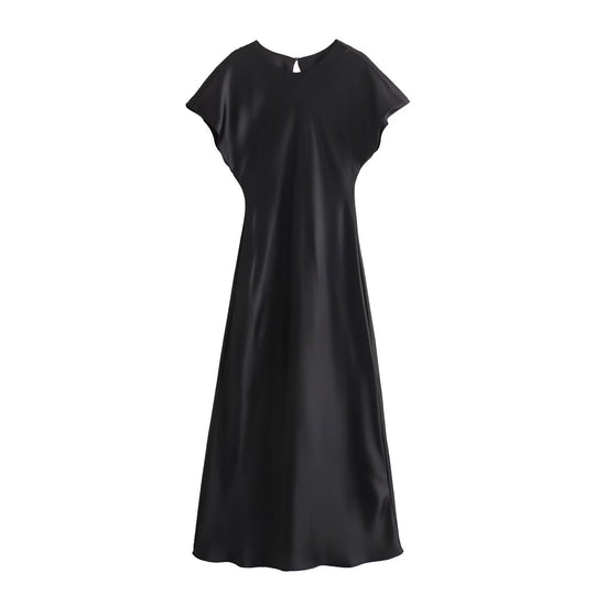 Damen elegantes Maxikleid mit fließendem Schnitt und modernem V-Ausschnitt EB