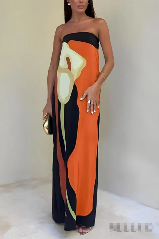 Damen Maxikleid mit lässigem schulterfreiem Design und floralem Print EB