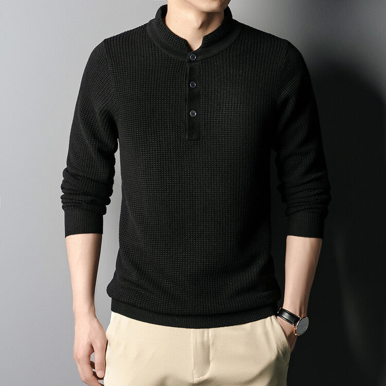 Herren Strukturierter Langarm-Pullover mit Knopfleiste EB