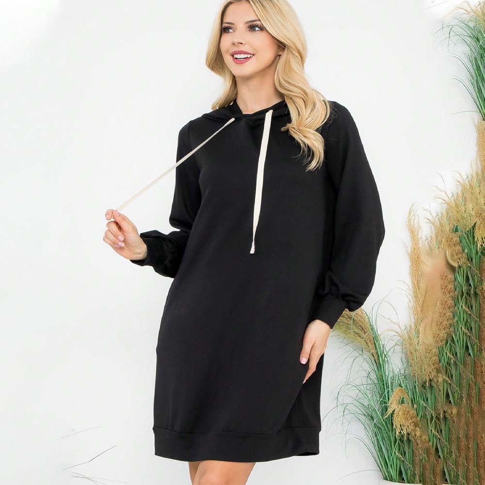 Damen Kapuzen‑Sweatkleid mit Ballonärmeln, Kordelzug und lässiger Oversize‑Passform Eichborn Berlin