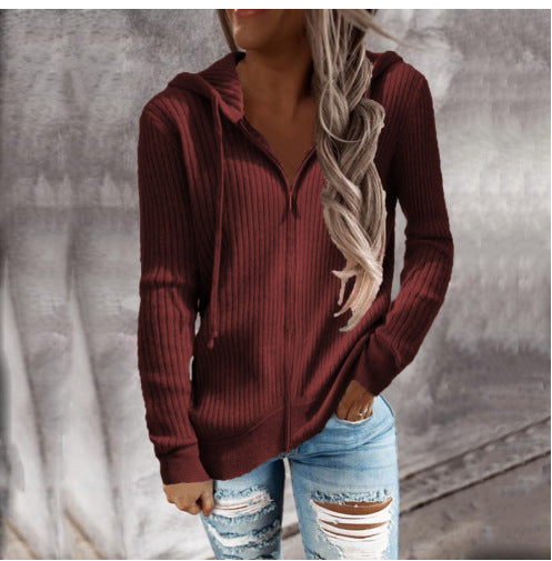Damen Zip-Kapuzenpullover aus strukturierter Strickware EB