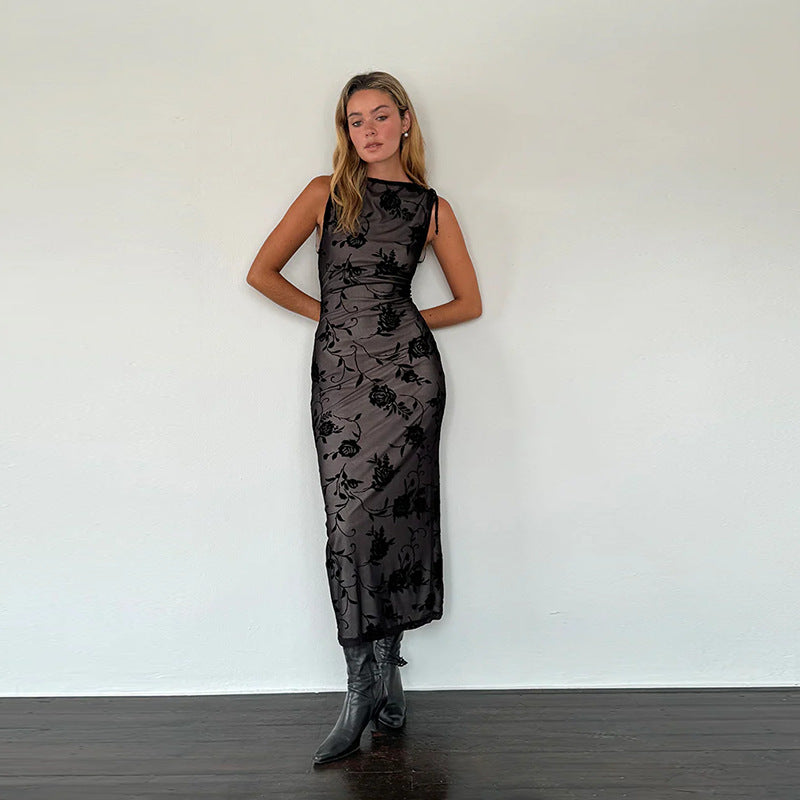 Damen Elegantes Spitzenmaxikleid mit floralem Muster EB