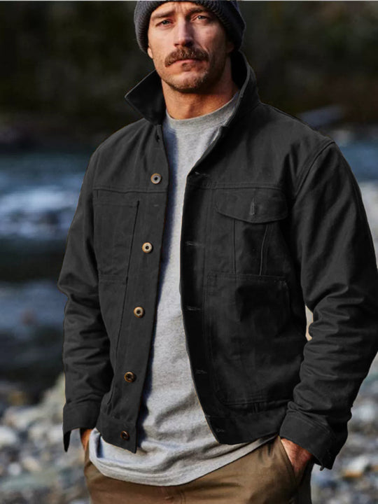 Herren leichte Utility-Jacke mit praktischen Taschen und stylischem Stehkragen EB