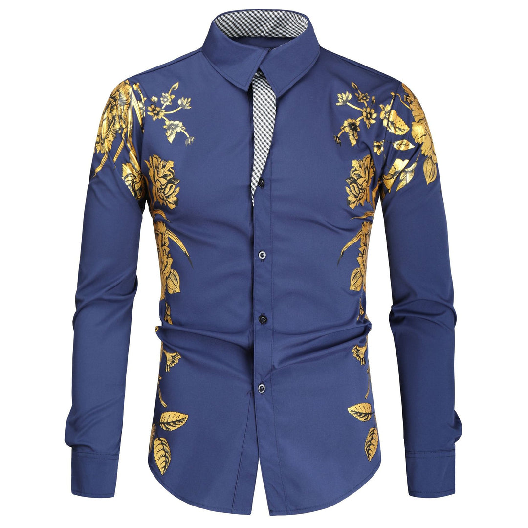 Herren Langarmhemd mit floralem Muster und stilvollem Kragen EB