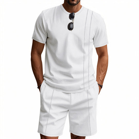 EB | Waffel-Kurzarm-Shorts Zweiteiliges Set