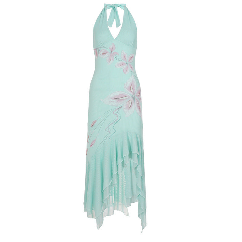 Damen Elegantes Maxikleid mit floralem Design und asymmetrischem Saum EB