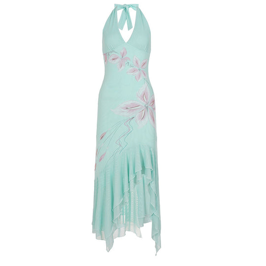 Damen Elegantes Maxikleid mit floralem Design und asymmetrischem Saum EB
