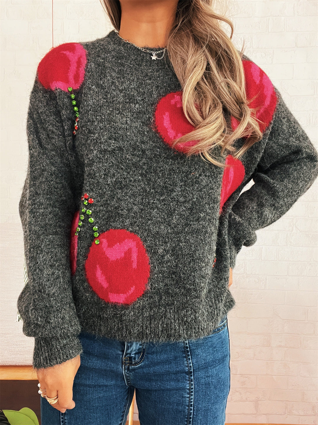 Damen Strickpullover mit kreativem Herzmotiv und weichem Material EB
