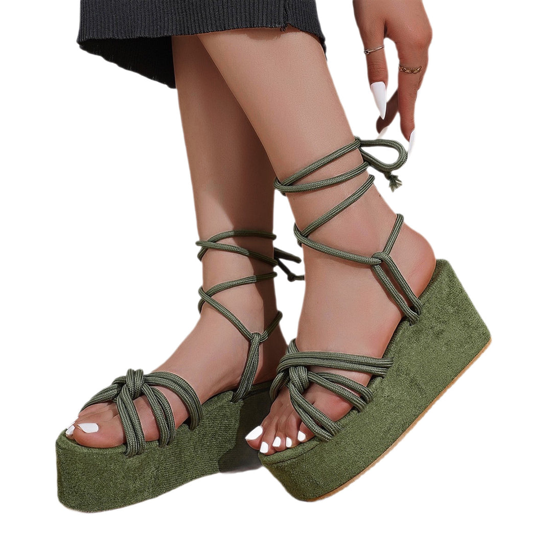 Damen Plattform-Sandaletten mit stylishen Schnüren und hohem Absatz EB