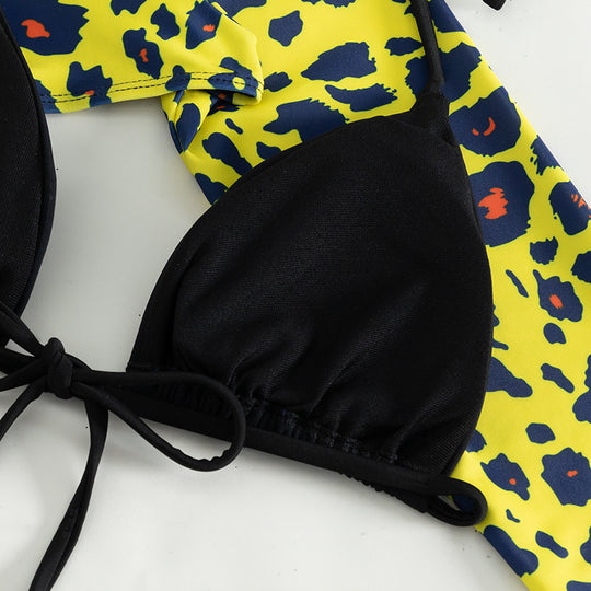 Damen Bikini-Set mit langärmligem Oberteil und modernem Animal-Print EB