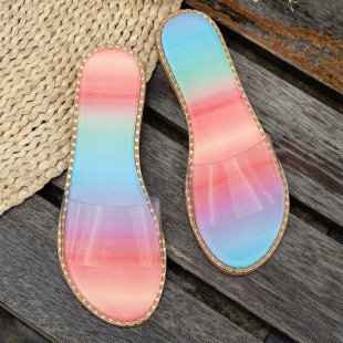 Damen Bunte Halbschläppchen mit transparentem Obermaterial EB