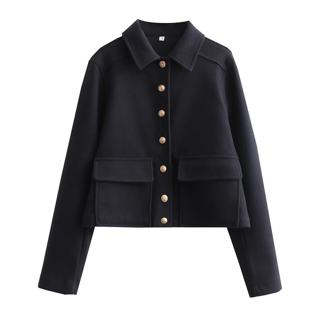 Damen modische Kurzjacke aus strukturiertem Wollmaterial mit praktischen Pattentaschen EB