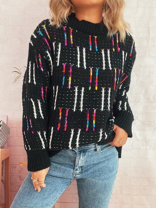 Damen lässiger Strickpullover mit vielseitigem Farbenspiel und hohem Kragen EB