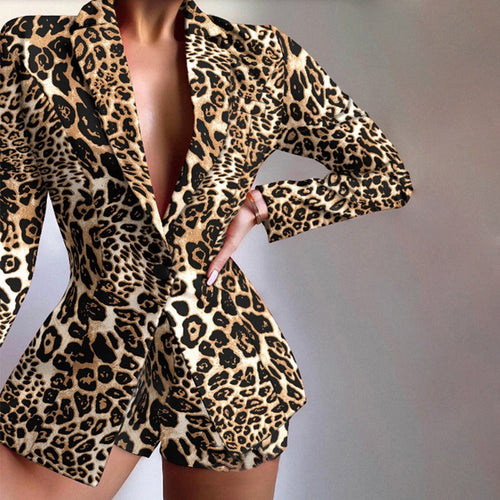 EB | Tailliert Leopardenmuster Eingescnhitte Revers Elegante Aussage