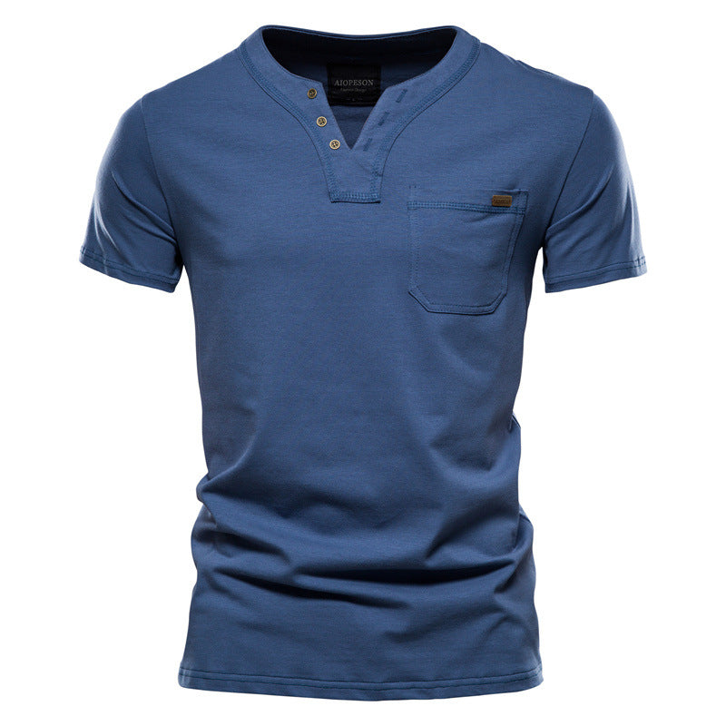 Herren Kurzarm-Shirt mit modernem Henley-Ausschnitt und Brusttasche EB