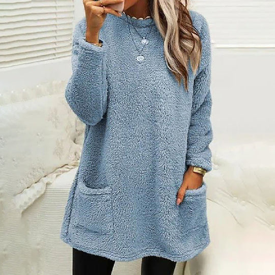 Damen Kuscheliger Fleece-Pullover mit praktischen Taschen und weitem Schnitt EB