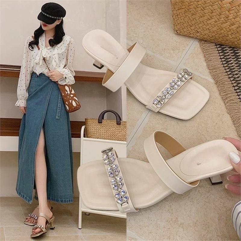 Damen elegante Slipper mit funkelnden Strassverzierungen EB