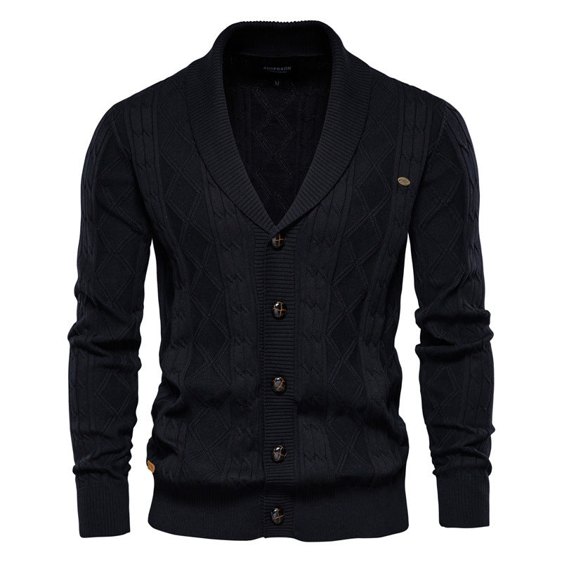 Herren Strickjacke mit stilvollem Überkragen und klassischem Muster EB