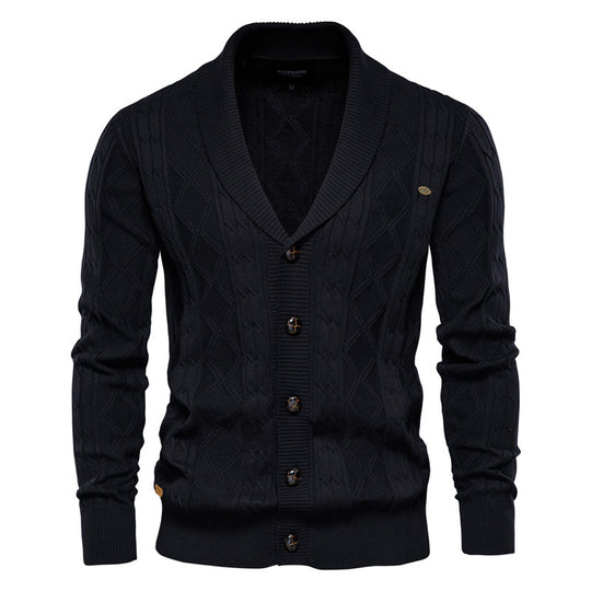 Herren Strickjacke mit stilvollem Überkragen und klassischem Muster EB
