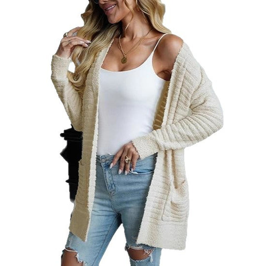 Damen Kuschelige Strickjacke mit Taschen und Struktur EB