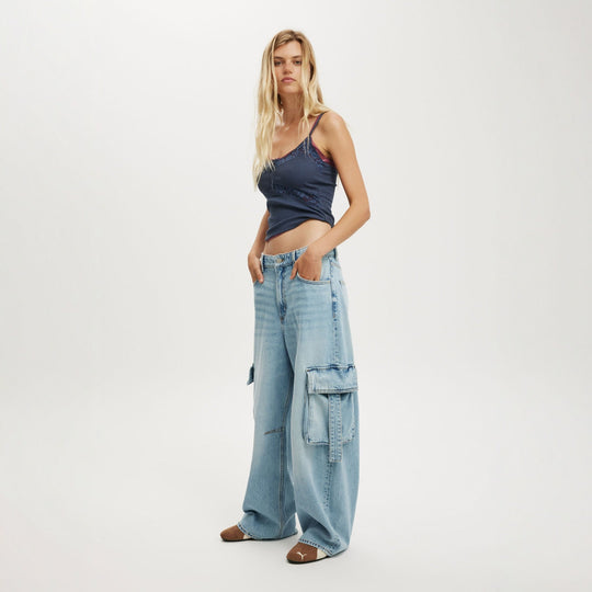 Damen lässige Cargo-Jeans im weiten Schnitt mit praktischen Taschen EB