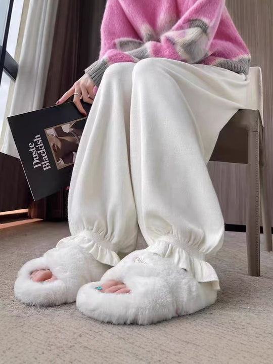 Damen bequeme Palazzohose aus glänzendem Material EB