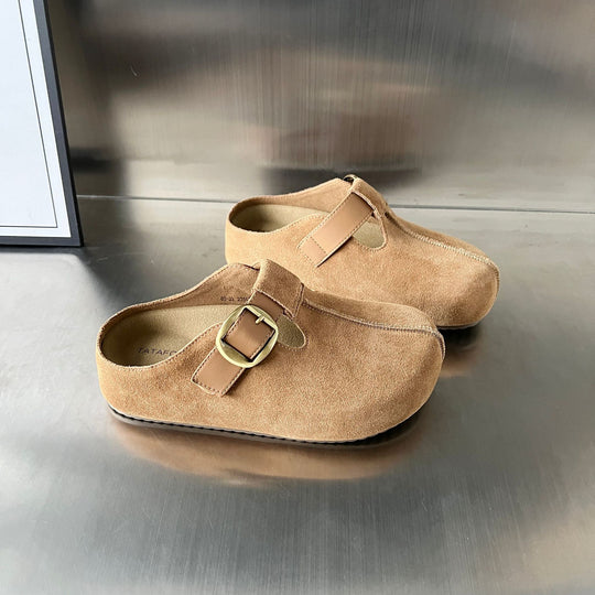 Damen Komfortable Clogs aus hochwertigem Wildleder mit elegantem Schnallenverschluss EB