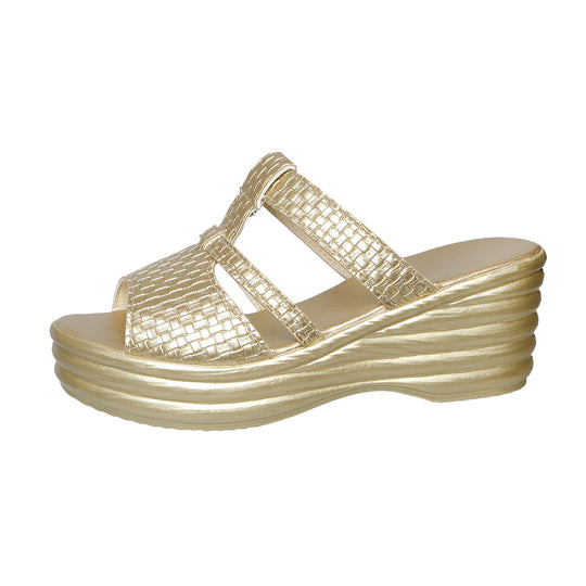 Damen Wedge-Pantoletten mit elegantem Geflecht und komfortablem Fußbett EB