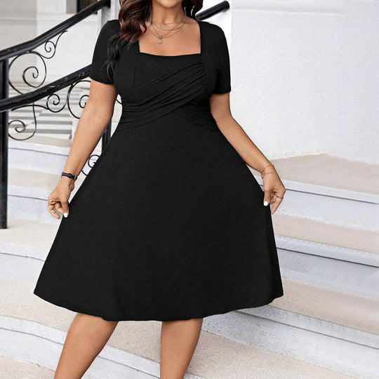 Damen elegant geschnittenes A-Linien Kleid mit geschmackvollem Quadrat-Ausschnitt und voluminösen Ärmeln EB
