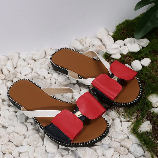 Damen modische Zehentrenner-Sandalen mit eleganten Schleifen und komfortablem Fußbett EB