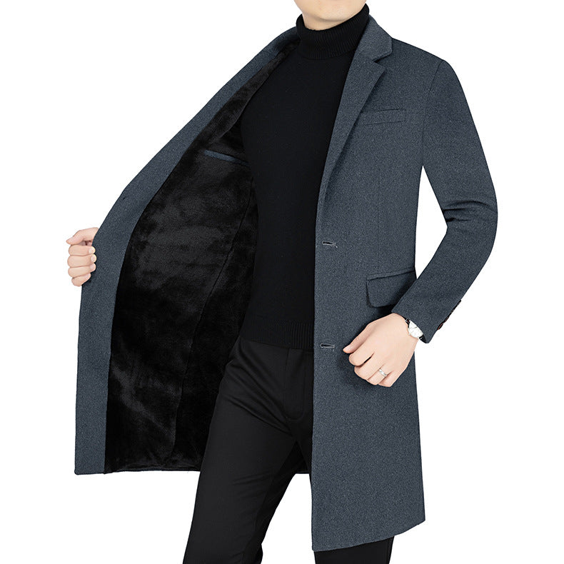 Herren Langer Wollmix-Mantel mit durchgehendem Kunstfell-Futter und schlanker Silhouette EB