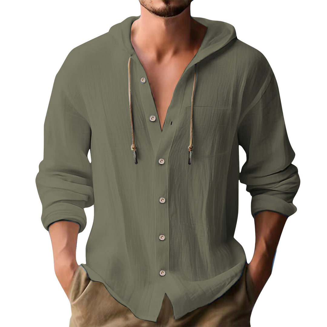 Herren lässiges Kapuzenshirt mit Knopfleiste und praktischen Taschen EB