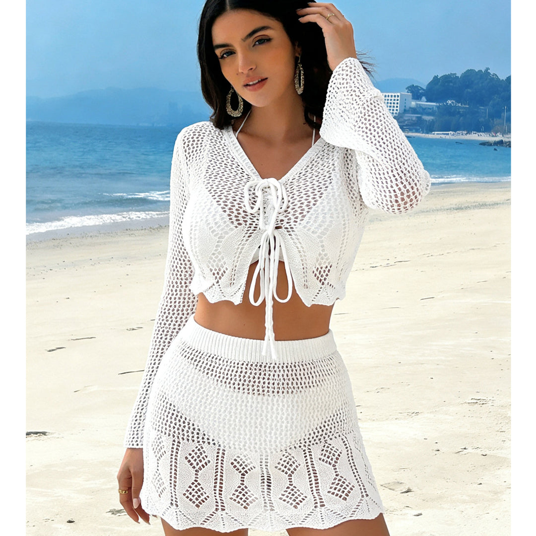 Damen Häkel-Crop-Top und Minirock Set EB