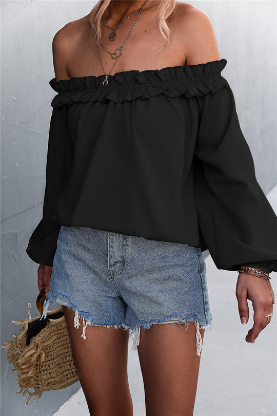 Damen Bluse mit off-shoulder Design und Rüschendetail EB