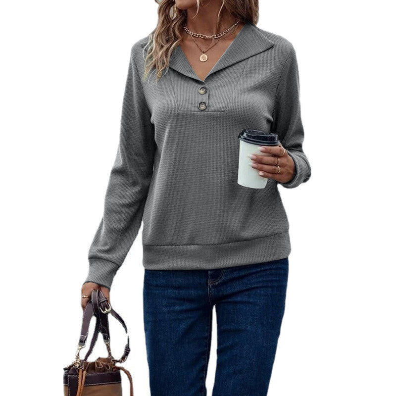 Damen Langarm-Pullover mit klassischem Kragen und modischen Knopfdetails EB
