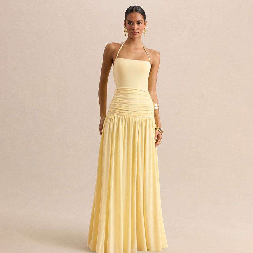 Damen Maxikleid mit Raffungen und schulterfreiem Design EB