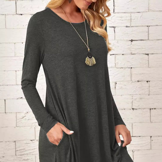 Damen lässiges Maxikleid mit elegantem Schnitt und hohem Saum EB