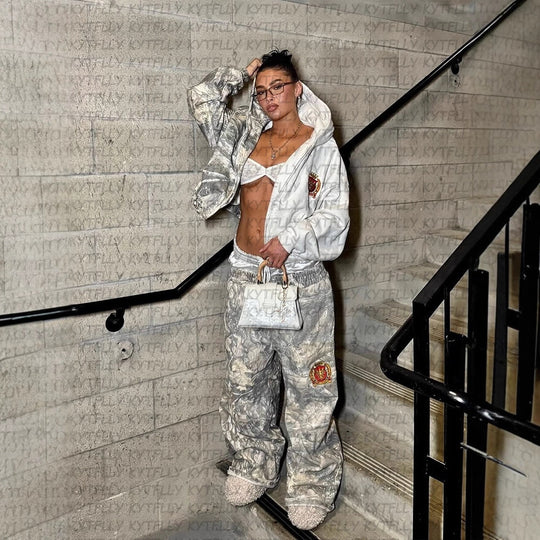 Damen Camouflage Jogginghose mit elastischem Bund und seitlichen Taschen EB