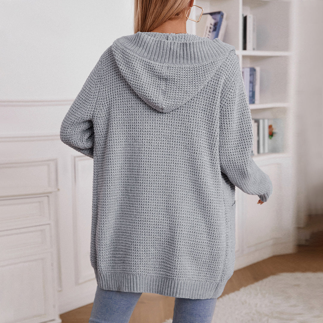 Damen lässiger Strickmantel mit Kapuze EB