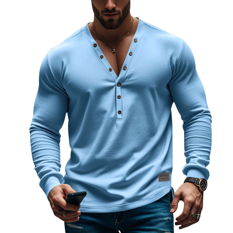 Herren Langarm-Henley-Shirt mit dekorativen Knöpfen und modernem Schnitt EB