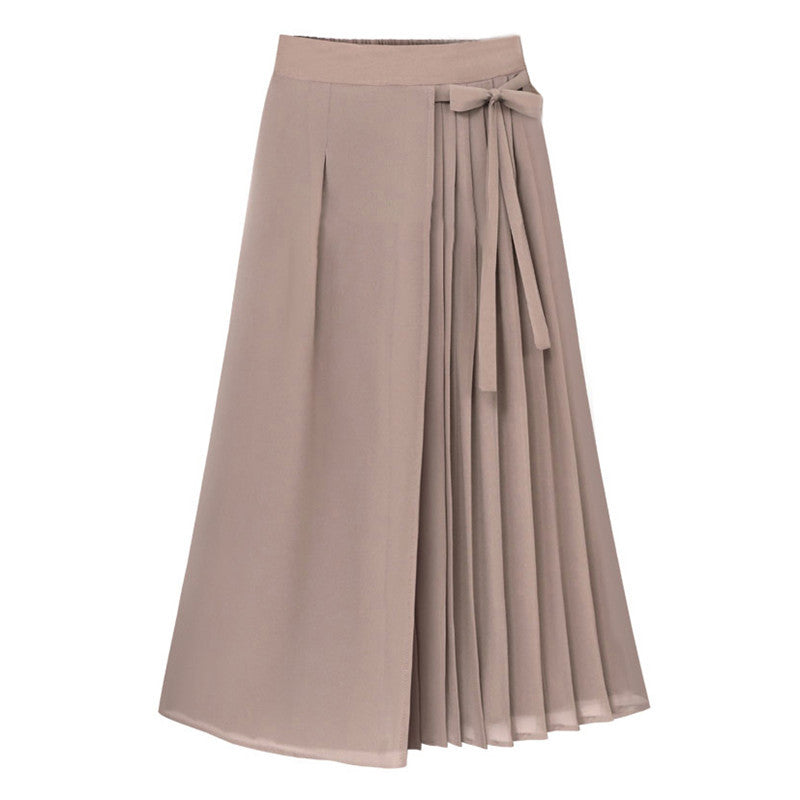 Damen nan asymmetrischer Wickel-Midirock mit teilplissee und Bindeschleife EB