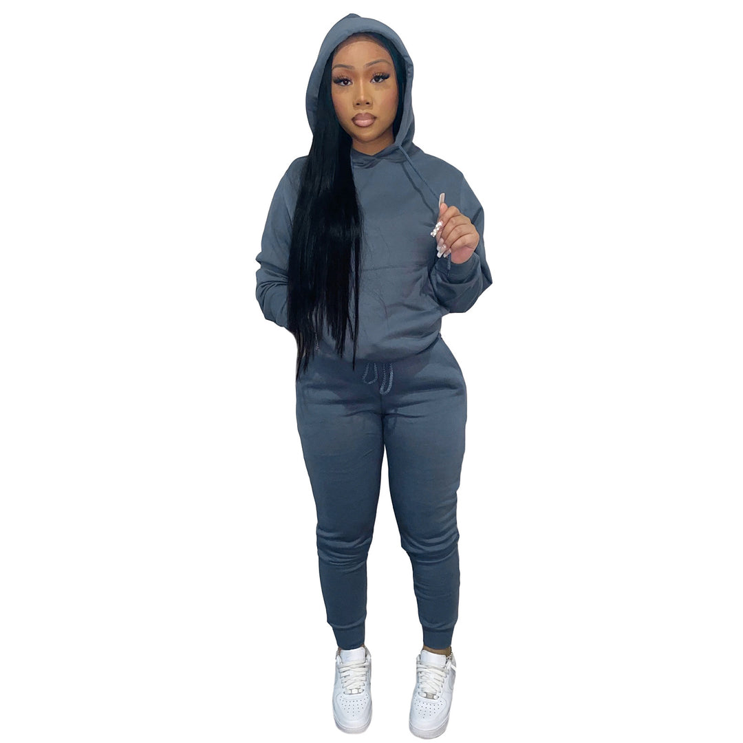 Damen nan Kapuzen-Lounge-Set mit Kängurutasche taillierter Jogginghose und Bündchen EB