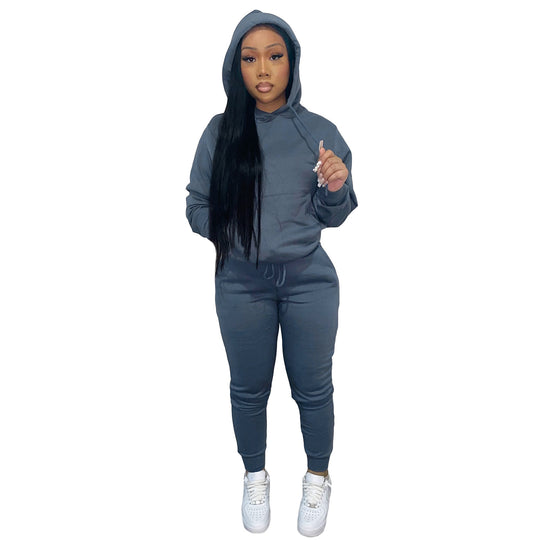 Damen nan Kapuzen-Lounge-Set mit Kängurutasche taillierter Jogginghose und Bündchen EB