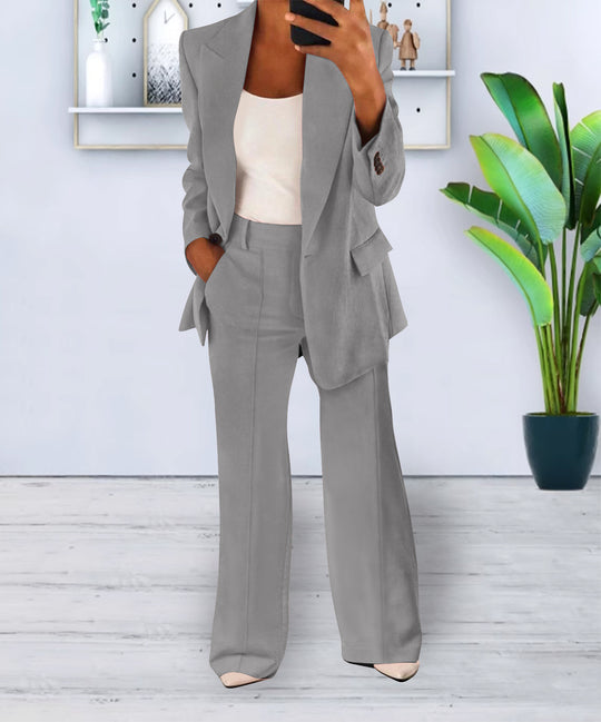 Damen Zweiteiliges Business-Casual Tailoring-Set mit Longline-Blazer und weitem Bundfalten-Hosenbein EB