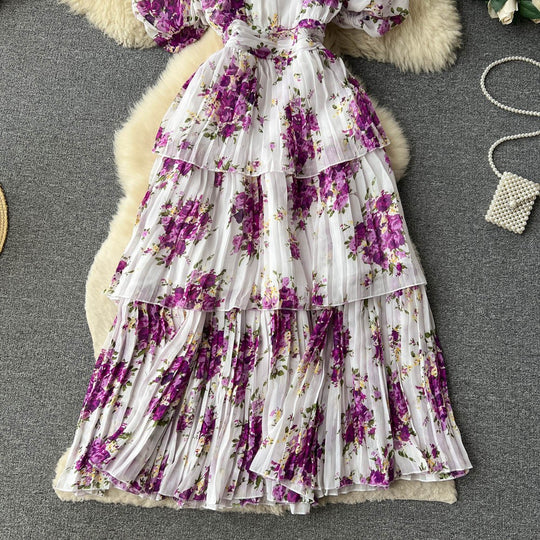 Damen Maxi-Kleid mit voluminösen Rüschendetails und floralem Design EB