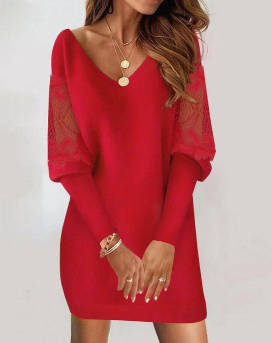 Damen Elegantes Kleid mit transparenten Ärmeln und floralem Design EB