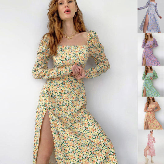Damen Maxikleid mit voluminösen Ärmeln und seitlichem Schlitz EB
